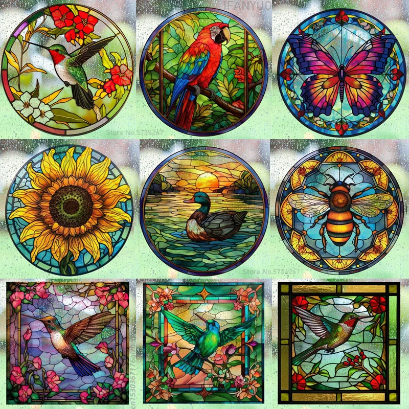Old Fashioned Glass - Retro colorido manchado colibri borboleta flor