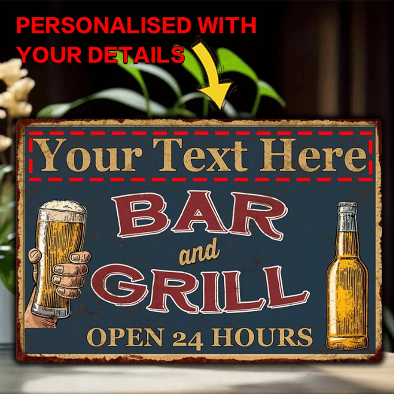 Home Bar Signs - Placa de Alumínio Personalizável para Bar