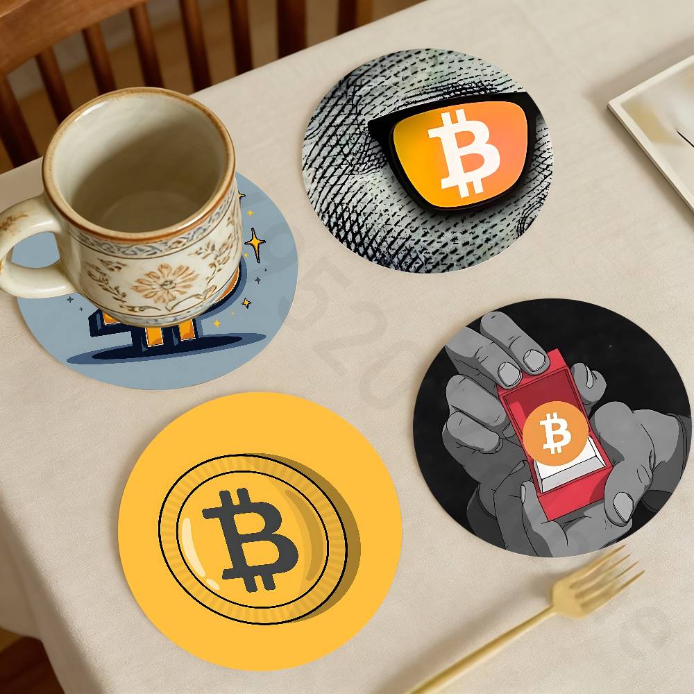 Bar Mat Rubber - Copo de Madeira Bitcoin Criptomoeda BTC