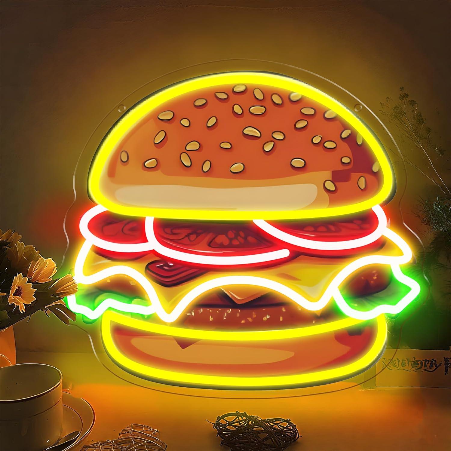 Home Bar Signs - Letreiro Neon LED de Hambúrguer para
